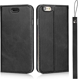 for iPhone 6 Case,iPhone 6s Case (4.7"),Cavor Folio Flip Leather Wallet Phone Case Stand Card Holder Magnetic Closure Clear TPU Bumper Slim Thin Cover Case with Wristlet Strap- Black